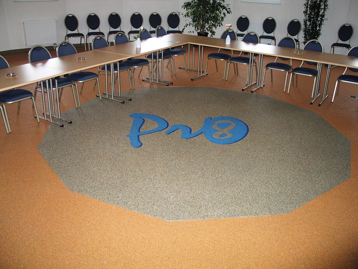 Meeting room with logo